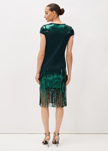 Phase Eight Ferne Sequin Fringeted Dress Green Canada | UDSLIO-512